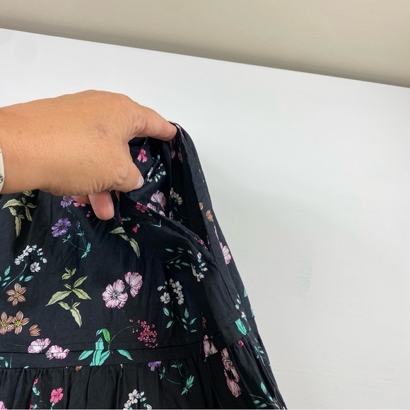 Antthony‎ HSN Black Floral Cottagecore 100% Cotton Tiered Skirt w/Pockets Sz L - Picture 10 of 14